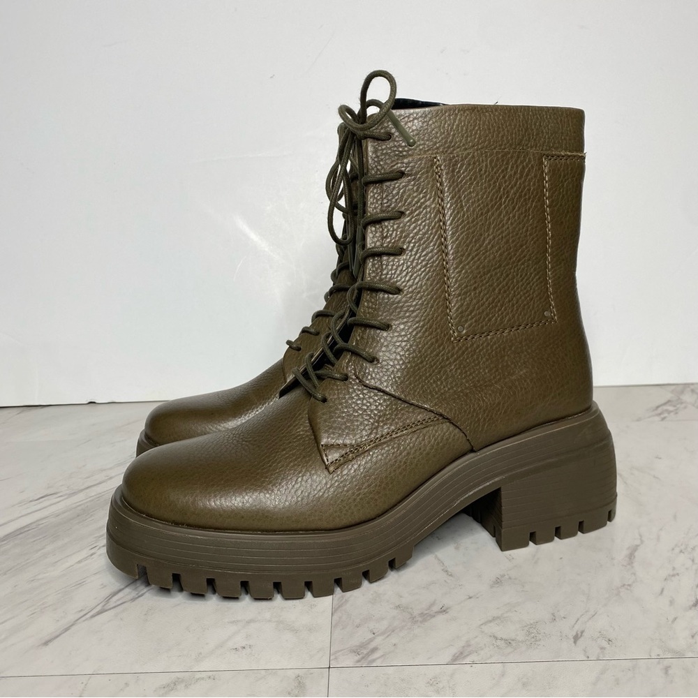 Franco Sarto Jetson Green Brown Leather Lace Up Lug Sole Boot 8 1/2 M - Picture 16 of 16